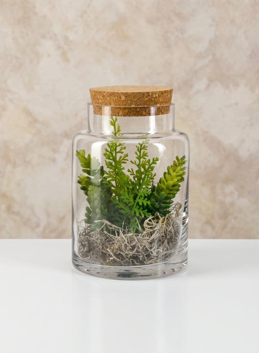 7.25in Tall Barra Glass Jar with Cork Decor Jamali Garden
