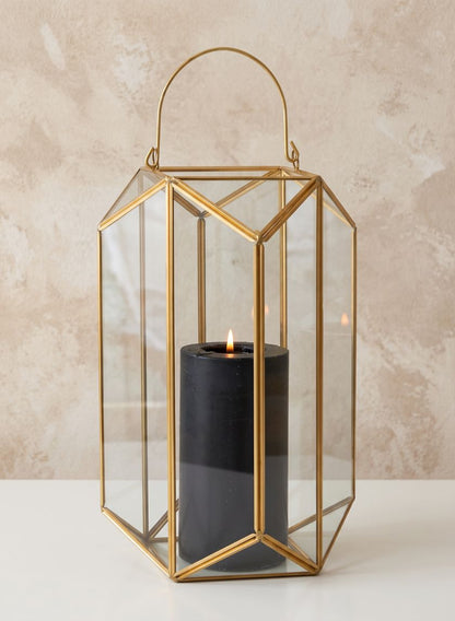 11in Tall Emerald Cut Glass Lantern Decor Jamali Garden
