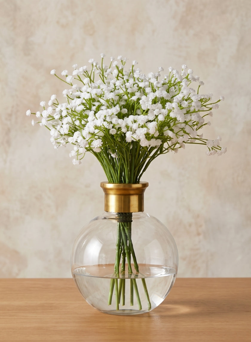 7in Tall Ball Glass Vase with Gold Rim