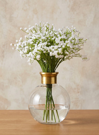 7in Tall Ball Glass Vase with Gold Rim