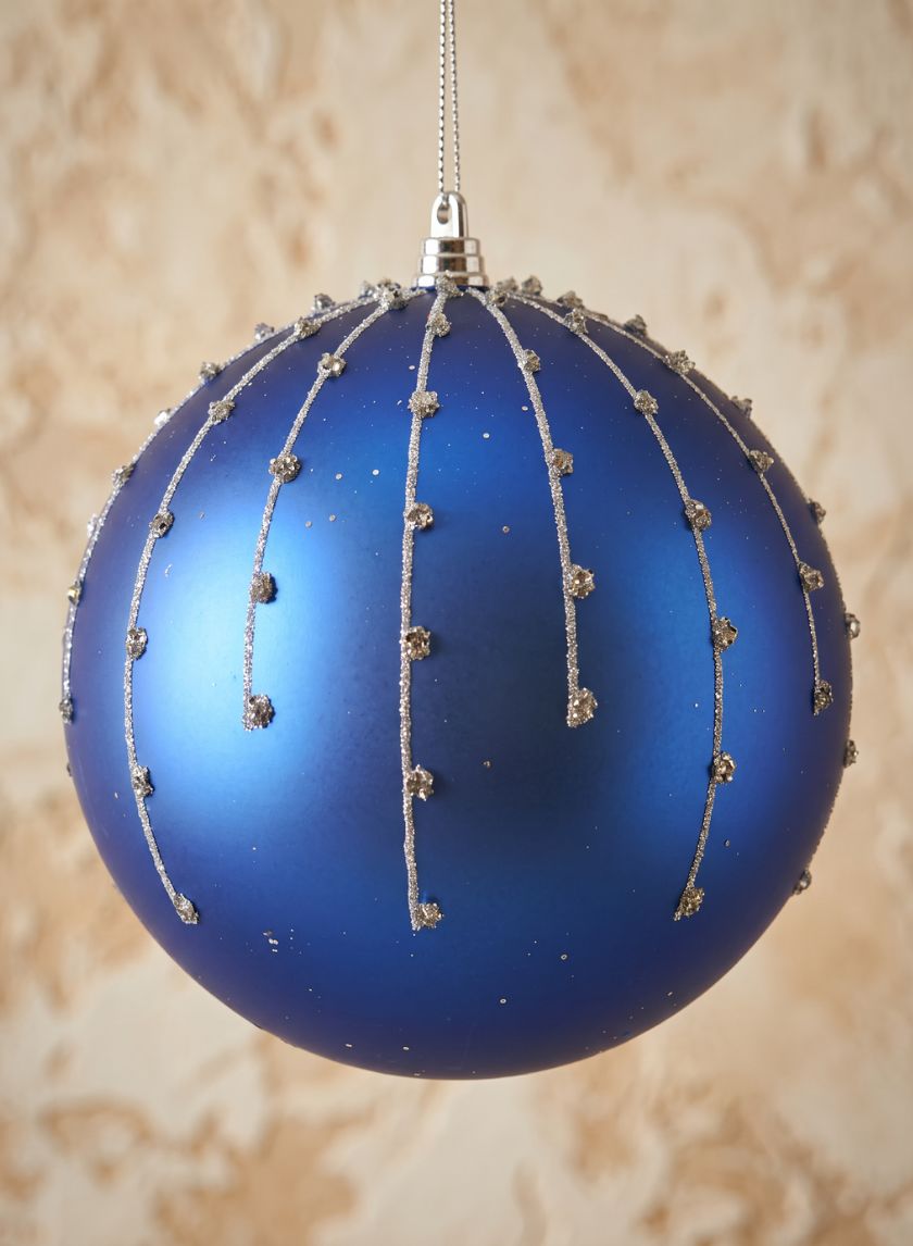 6in Round Silver Dust Lined Matte Blue Plastic Ornament Ball Decor Jamali Garden