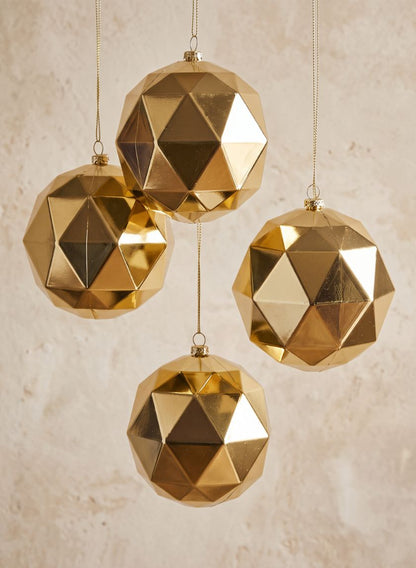 3in Round Shiny Gold Diamond Plastic Ornament Ball, Set of 4 Decor Jamali Garden