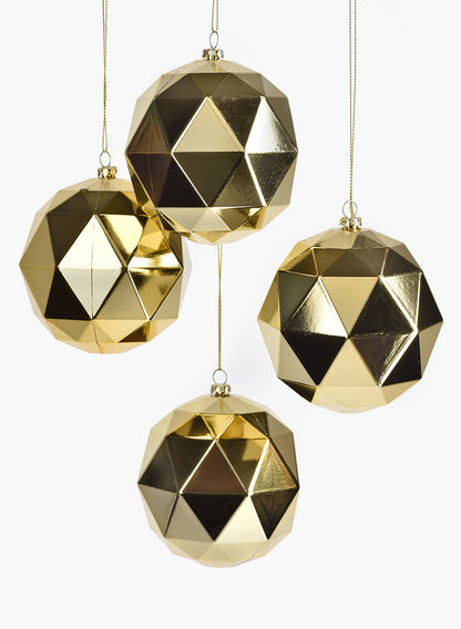 3in Round Shiny Gold Diamond Plastic Ornament Ball, Set of 4 Decor Jamali Garden