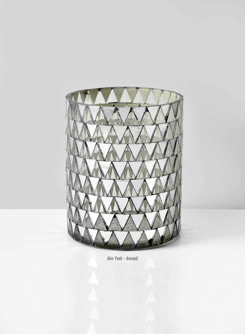 Harem Mirror Mosaic Glass Cylinder Decor Jamali Garden Silver 5in Tall - Small EACH