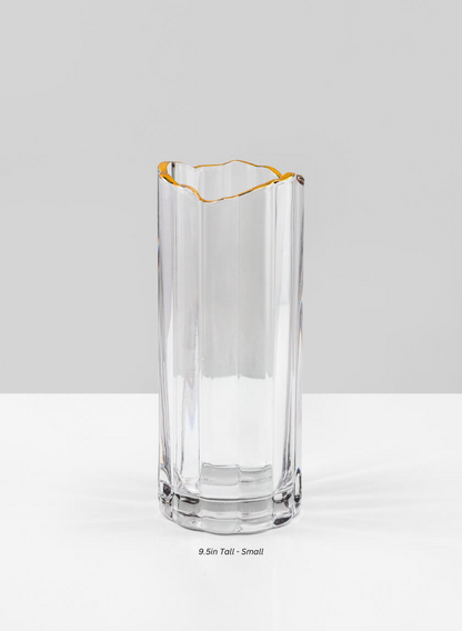 Waves Gold Rim Faceted Vase Decor Jamali Garden Clear/Gold 9.5in Tall - Small EACH