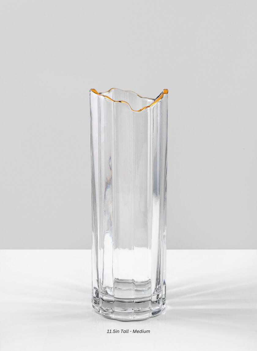 Waves Gold Rim Faceted Vase Decor Jamali Garden Clear/Gold 11.5in Tall - Medium EACH