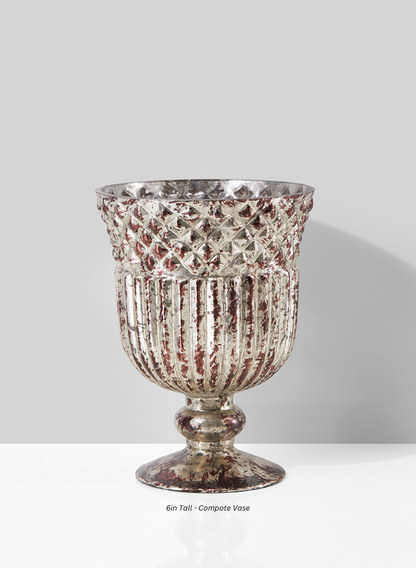 Antique Silver Mercury Glass Pedestal and Compote Vase Decor Jamali Garden Silver/Brown 6in Tall - Compote Vase EACH