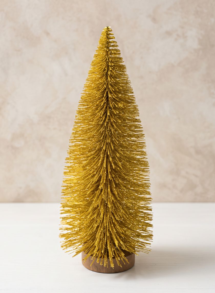 9.5in Tall Gold Frost Tabletop Bottle Brush Christmas Tree, Bundle of 12 Decor Jamali Garden