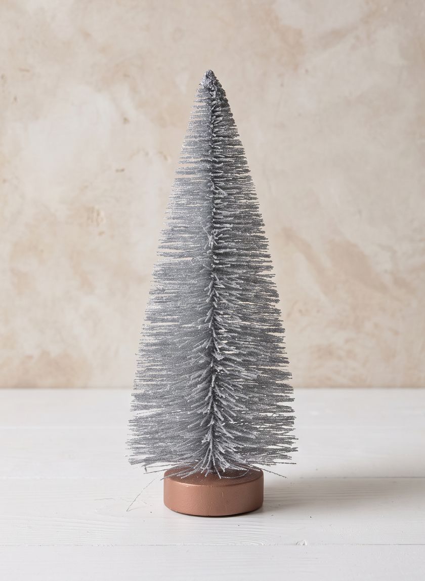 10in Tall Silver Frost Glittered Tabletop Christmas Tree, Case of 12 Decor Jamali Garden