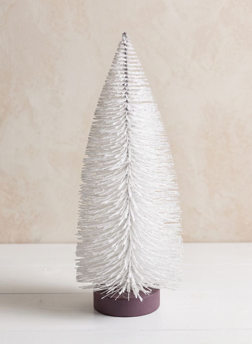 10in Tall White Glittered Tabletop Christmas Tree, Case of 12 Decor Jamali Garden