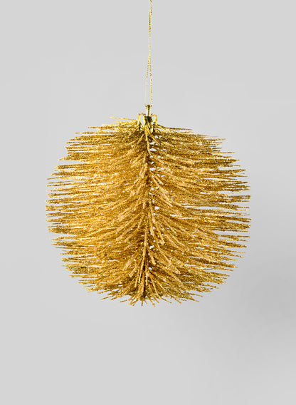 4in Round Gold Glitter Bottle Brush Ornament Ball Decor Jamali Garden