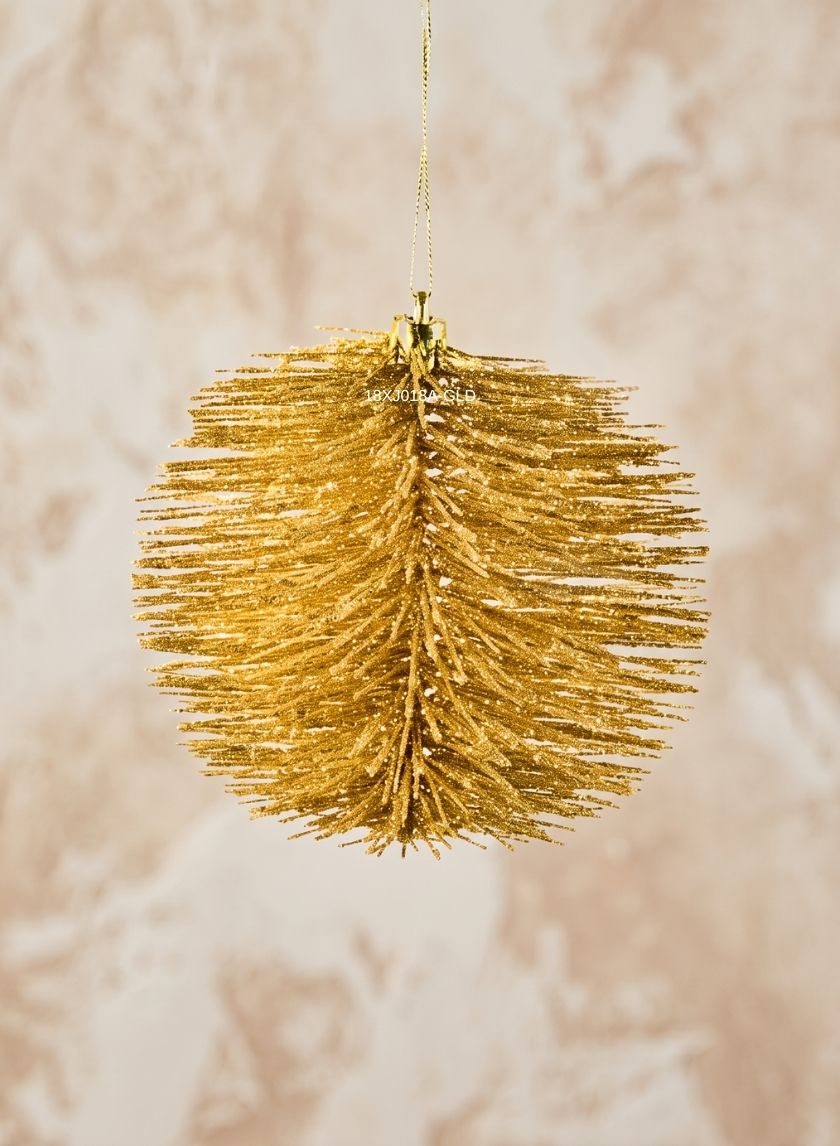 4in Round Gold Glitter Bottle Brush Ornament Ball Decor Jamali Garden
