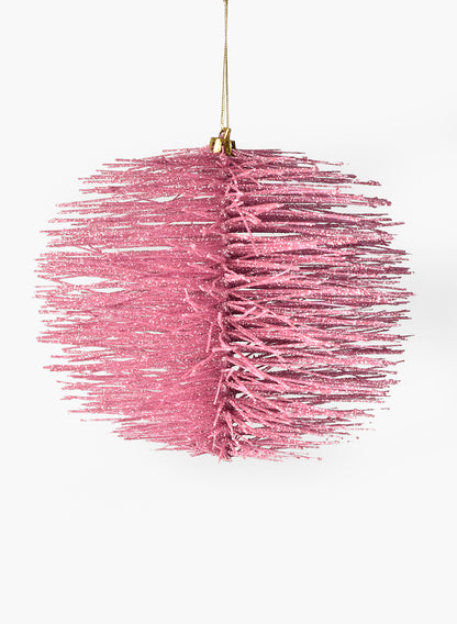 7in Round Pink Glitter Brush Ornament Ball, Case of 12 Decor Jamali Garden
