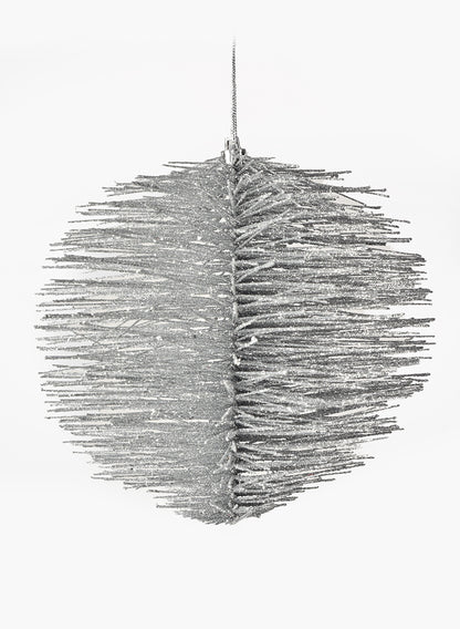 7in Round Silver Glitter Brush Ornament Ball, Case of 12 Decor Jamali Garden