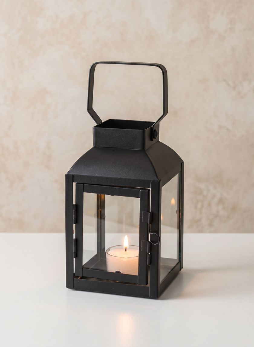 6in Tall Barney Black Lantern, Mini Decor Jamali Garden