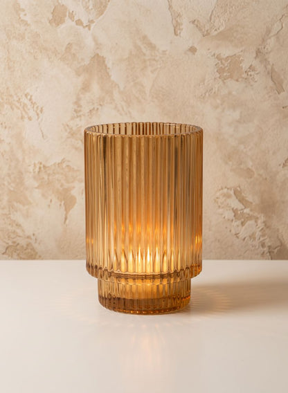 5in Tall Amber Pleated Glass Votive Holder Decor Jamali Garden
