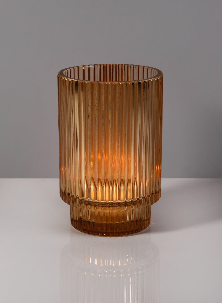 5in Amber Pleated Glass Votive Holder Decor Jamali Garden