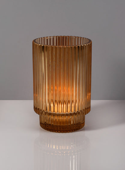 5in Amber Pleated Glass Votive Holder Decor Jamali Garden