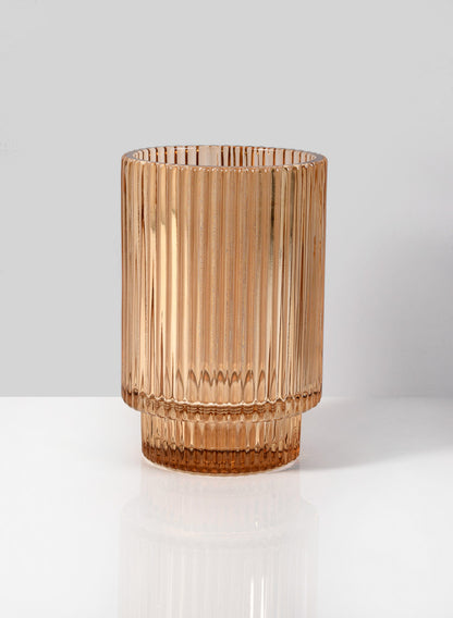 5in Amber Pleated Glass Votive Holder Decor Jamali Garden