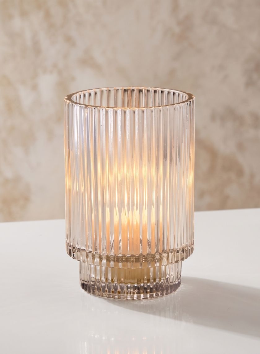 5in Tall Pleated Glass Votive Holder