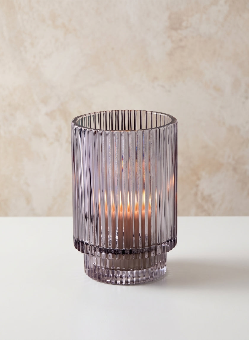 5in Tall Smoke Pleated Glass Votive Holder