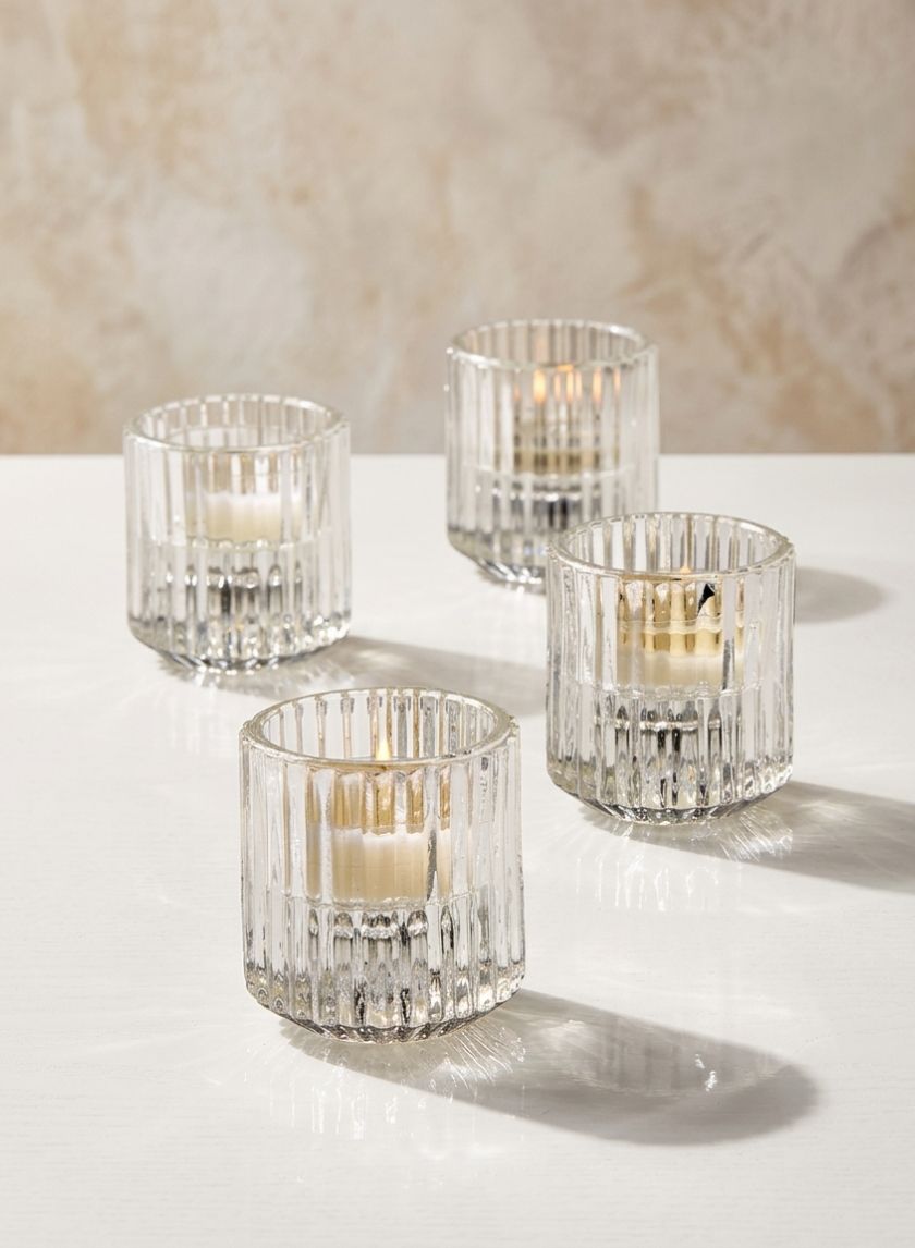 2.25in Tall Pleated Glass Tea Light Holder, Set of 4