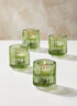 2.25in Tall Green Pleated Glass Tea Light Holder, Set of 4 Decor Jamali Garden