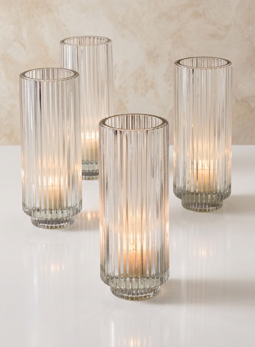 6.25in Tall Pleated Glass Votive Holder, Set of 4