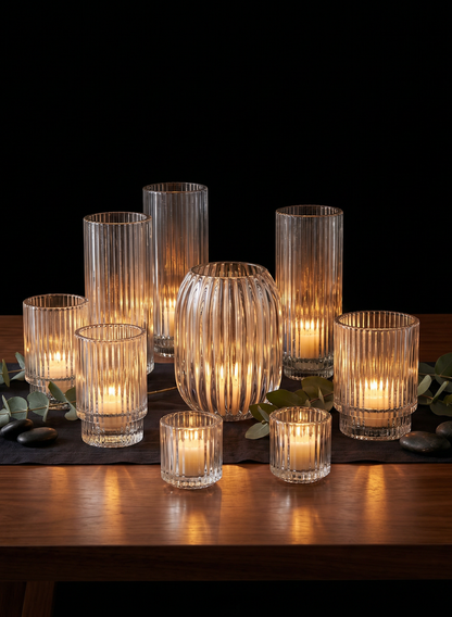 6.25in Tall Pleated Glass Votive Holder, Set of 4 Decor Jamali Garden