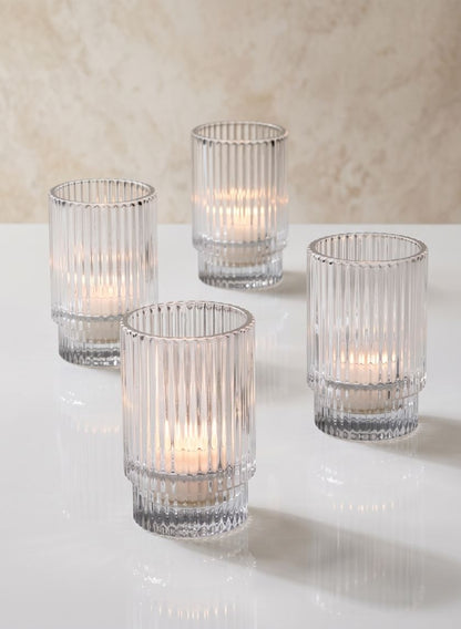 3.75in Tall Pleated Glass Votive Holder, Set of 4