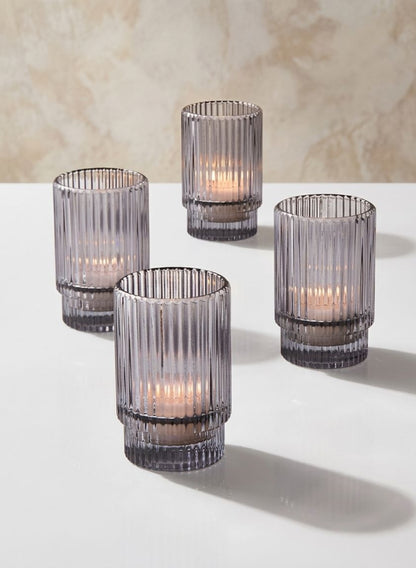 3.75in Tall Smoke Pleated Glass Votive Holder, Set of 4