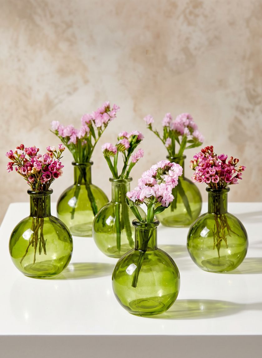 4in Tall Green Ball Bud Glass Vase Decor Jamali Garden