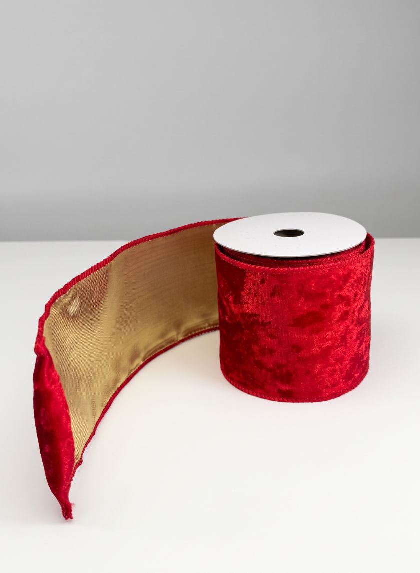 3.5in x 5 yards Holiday Red Velvet Wired Ribbon