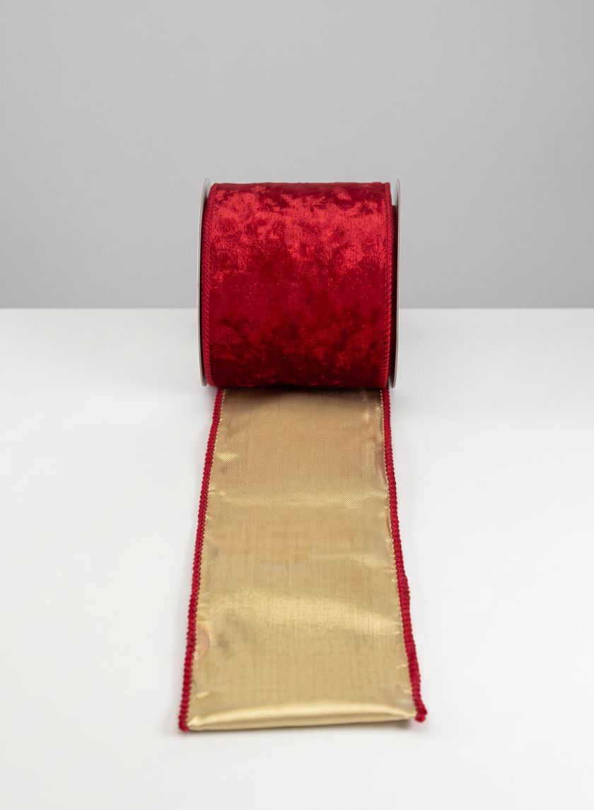 3.5in x 5 yards Holiday Red Velvet Wired Ribbon