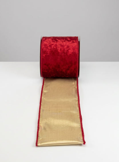 3.5in x 5 yards Holiday Red Velvet Wired Ribbon