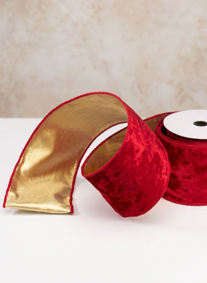 3.5in x 5 yards Holiday Red Velvet Wired Ribbon