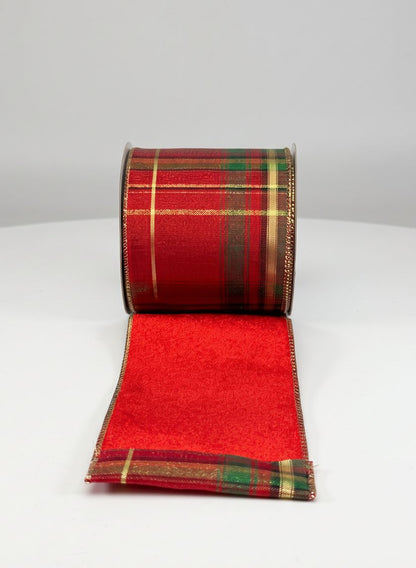 3.5in x 5 yards Double Face Plaid Wired and Red Velvet Ribbon