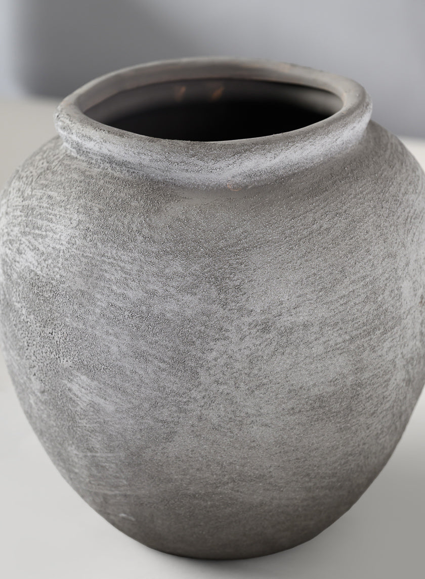 7in Tall Iquitos Venetian Grey Ceramic Jar Vase Decor Jamali Garden