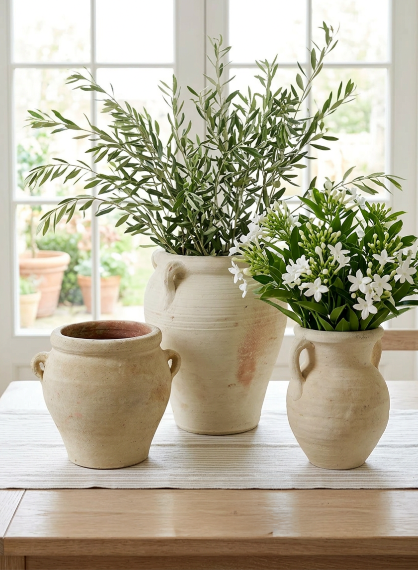 Tunisian Handmade Euphrates Clay Jars Decor Jamali Garden