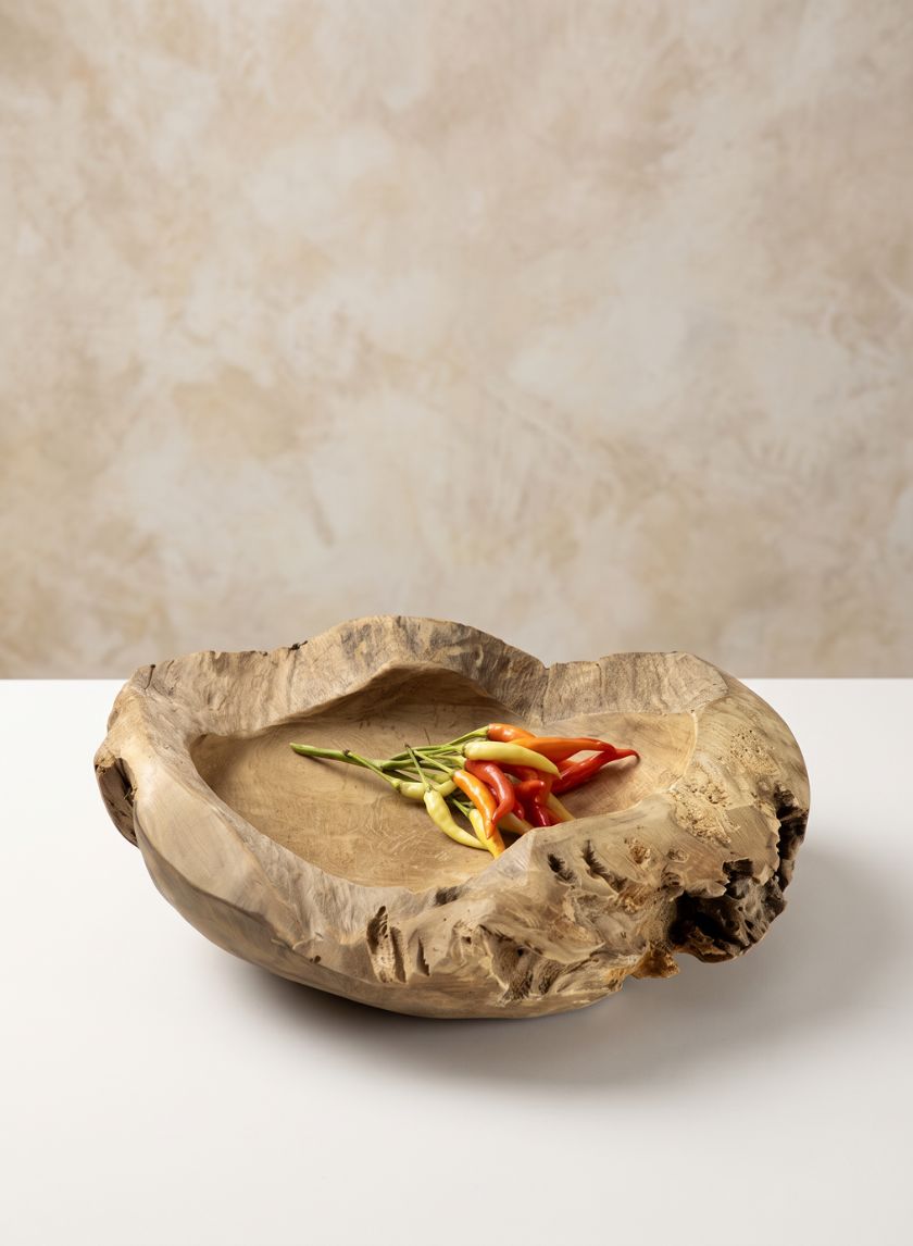 20in Wide Suribaya Teak Wood Bowl Decor Jamali Garden