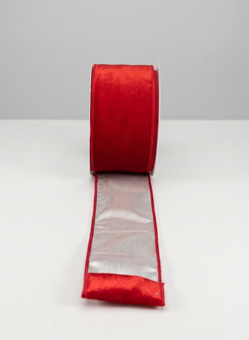 2.5in x 10 yards Holiday Red Velvet Wired Ribbon