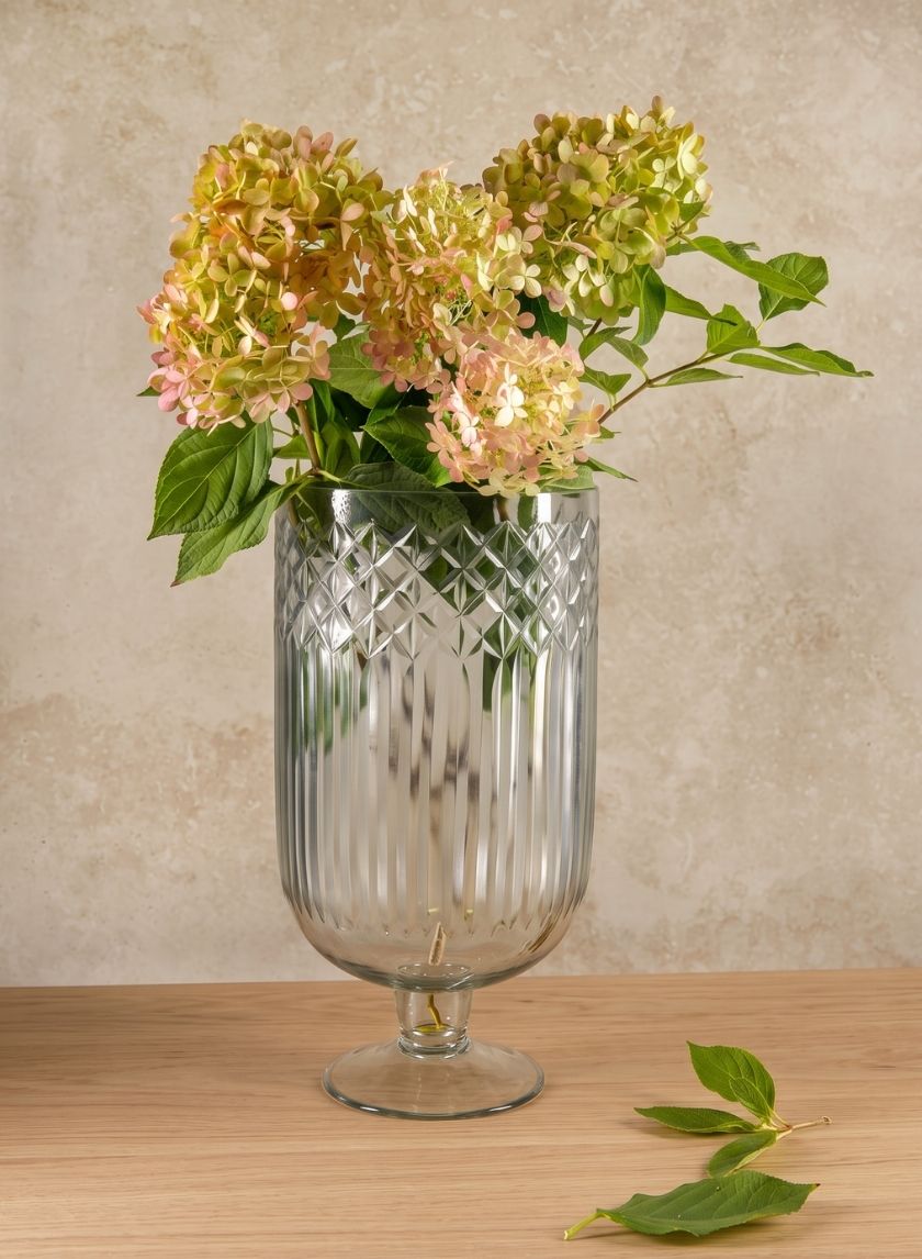 15in Tall Harem Cut Work Hurricane Glass Vase Decor Jamali Garden