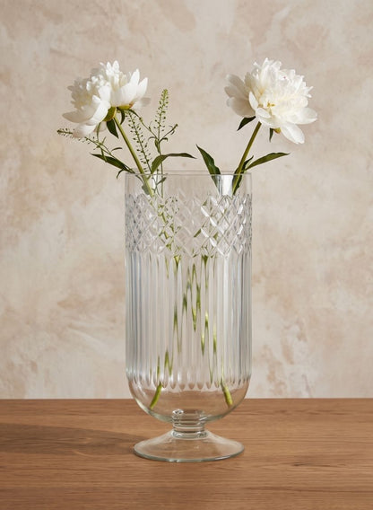 13in Tall Harem Cut Work Hurricane Glass Vase Decor Jamali Garden