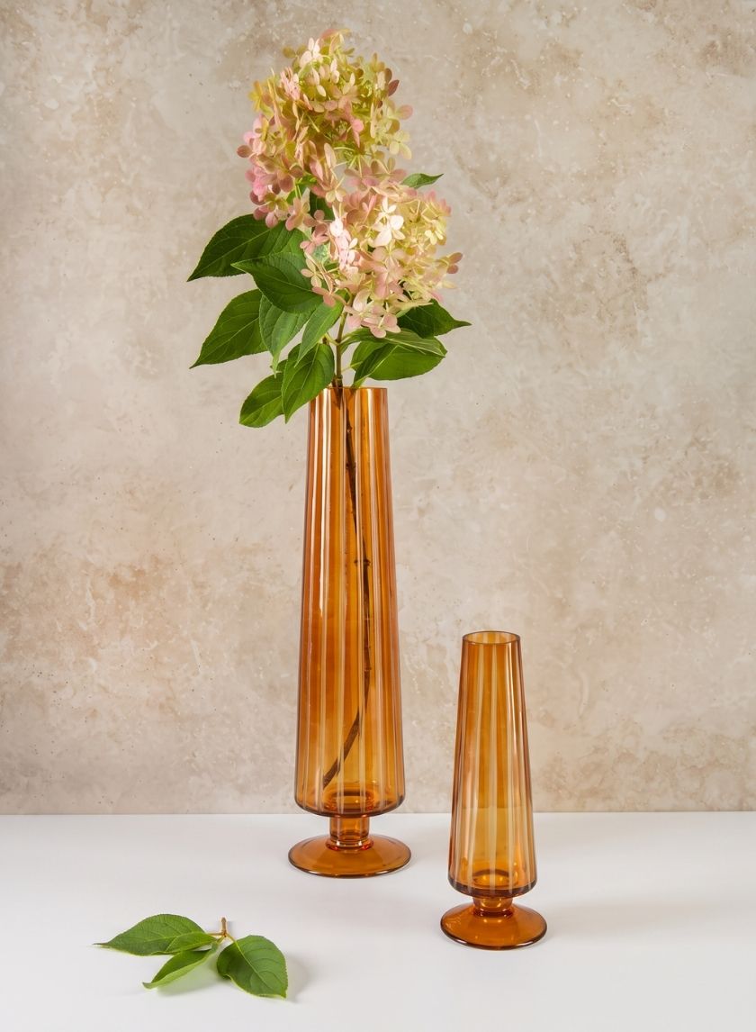 13in Tall Faris Amber Pedestal Glass Vase Decor Jamali Garden
