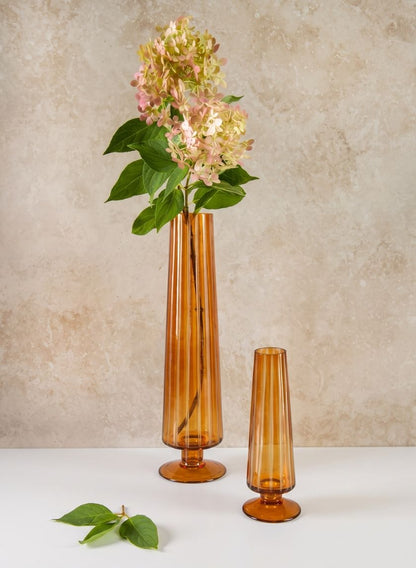 13in Tall Faris Amber Pedestal Glass Vase Decor Jamali Garden