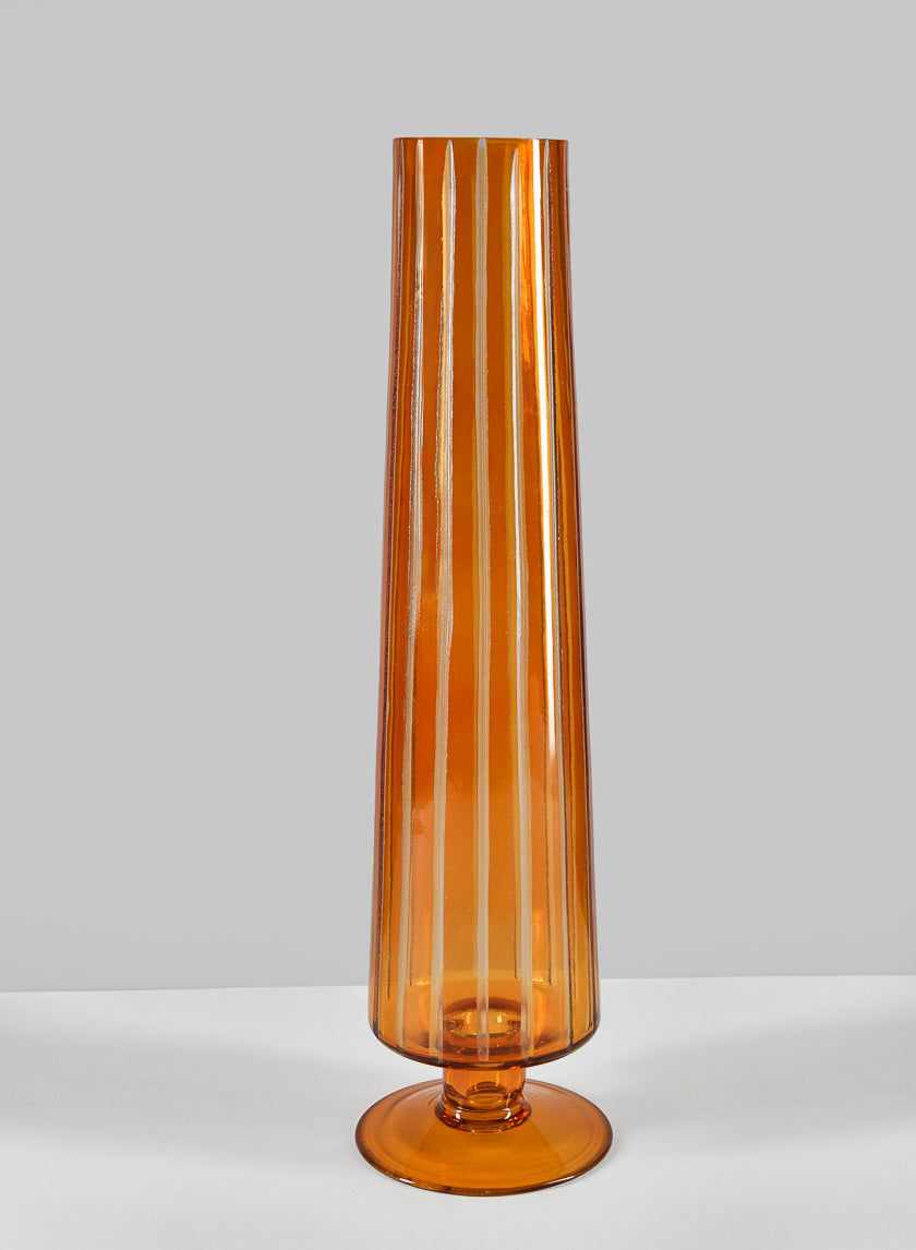 13in Tall Faris Amber Pedestal Glass Vase