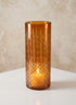 10in Tall Almira Palm Amber Cut Work Cylinder Glass Vase Decor Jamali Garden