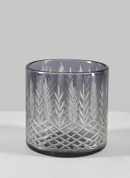 Almira Palm Smoke Gray Cut Work Glass Cylinder Decor Jamali Garden