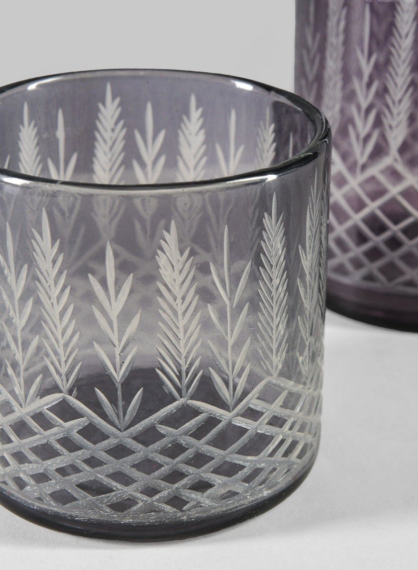 Almira Palm Smoke Gray Cut Work Glass Cylinder Decor Jamali Garden