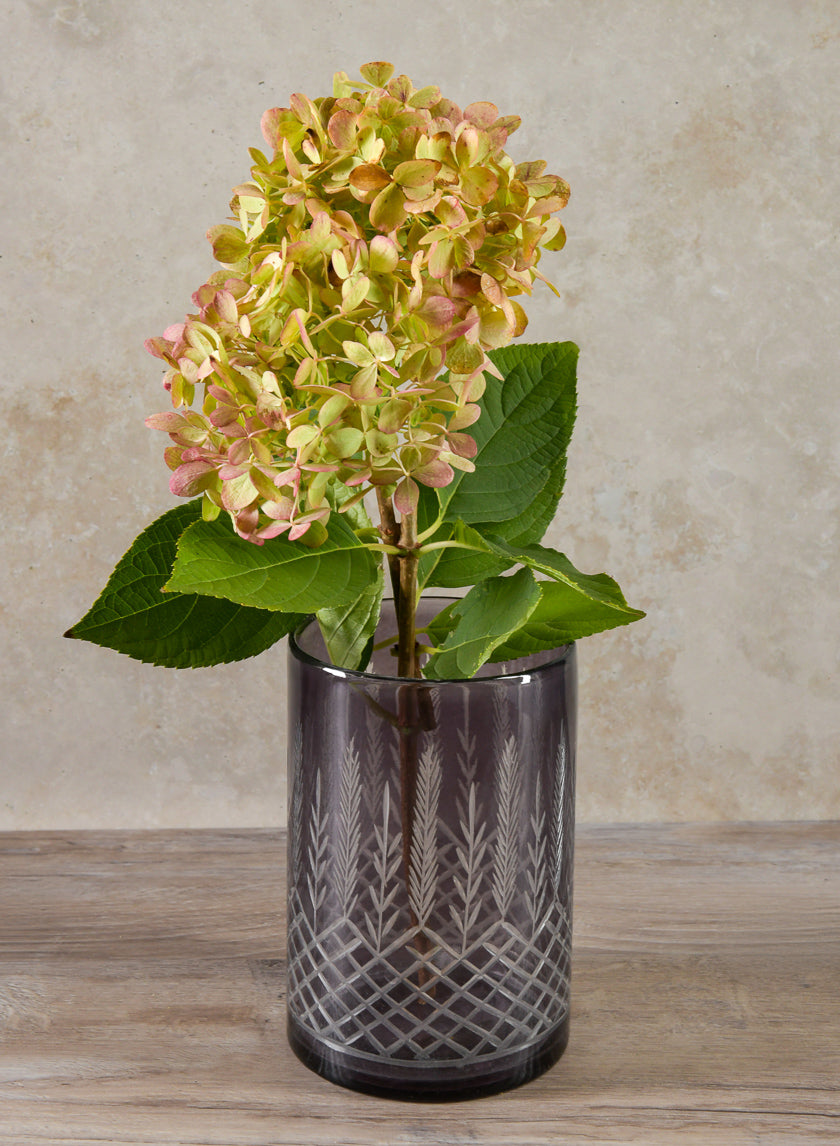 Almira Palm Smoke Gray Cut Work Glass Cylinder Decor Jamali Garden